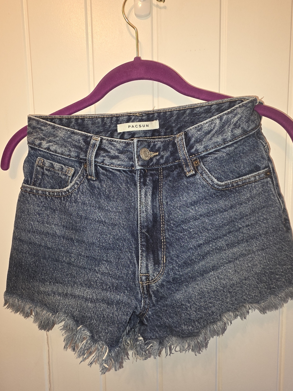 PacSun Blue Denim High-Rise Frayed Hem Shorts